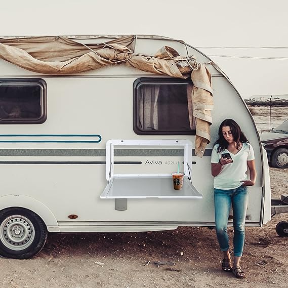 Складные столы для автофургонов, 31,5 x 17,7 дюймов. Настенный стол для пикника снаружи фургона, складной настенный столик из алюминиевого сплава премиум-класса. Комплект запираемого настенного столика для кемперов и автодомов.